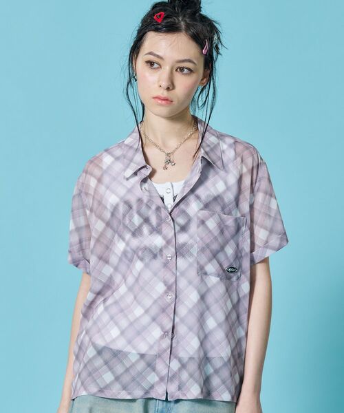 SEQUENZ(シークエンズ)の「※WEB限定 / シアー素材 / レディースチェック半袖シャツ / sqnz sheer check shirts(シャツ/ブラウス・レディース・ブルーグレー/グリーン/ピンク・MEDIUM/SMALL)」の5枚目の写真