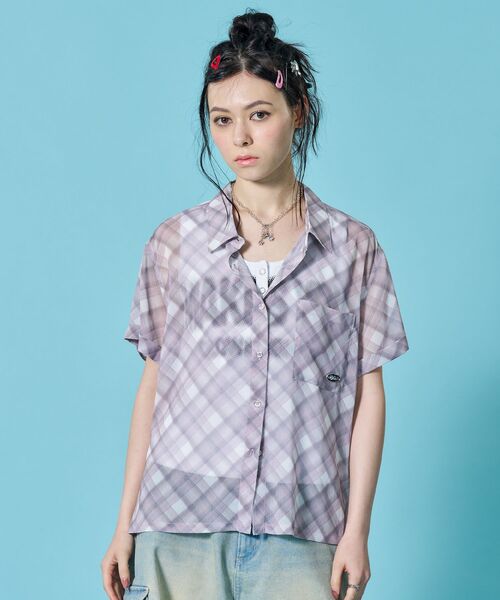 SEQUENZ(シークエンズ)の「※WEB限定 / シアー素材 / レディースチェック半袖シャツ / sqnz sheer check shirts(シャツ/ブラウス・レディース・ブルーグレー/グリーン/ピンク・MEDIUM/SMALL)」の6枚目の写真