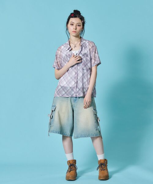 SEQUENZ(シークエンズ)の「※WEB限定 / シアー素材 / レディースチェック半袖シャツ / sqnz sheer check shirts(シャツ/ブラウス・レディース・ブルーグレー/グリーン/ピンク・MEDIUM/SMALL)」の7枚目の写真