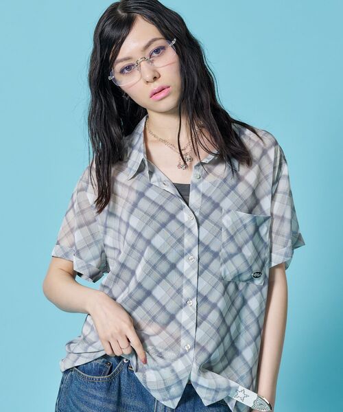 SEQUENZ(シークエンズ)の「※WEB限定 / シアー素材 / レディースチェック半袖シャツ / sqnz sheer check shirts(シャツ/ブラウス・レディース・ブルーグレー/グリーン/ピンク・MEDIUM/SMALL)」の8枚目の写真