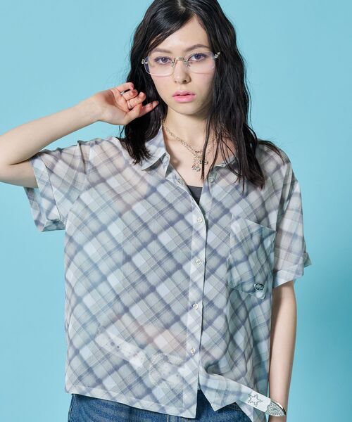SEQUENZ(シークエンズ)の「※WEB限定 / シアー素材 / レディースチェック半袖シャツ / sqnz sheer check shirts(シャツ/ブラウス・レディース・ブルーグレー/グリーン/ピンク・MEDIUM/SMALL)」の9枚目の写真