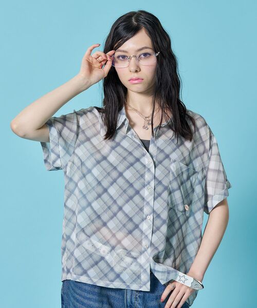 SEQUENZ(シークエンズ)の「※WEB限定 / シアー素材 / レディースチェック半袖シャツ / sqnz sheer check shirts(シャツ/ブラウス・レディース・ブルーグレー/グリーン/ピンク・MEDIUM/SMALL)」の10枚目の写真