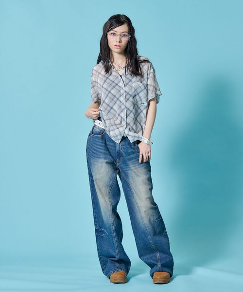 SEQUENZ(シークエンズ)の「※WEB限定 / シアー素材 / レディースチェック半袖シャツ / sqnz sheer check shirts(シャツ/ブラウス・レディース・ブルーグレー/グリーン/ピンク・MEDIUM/SMALL)」の11枚目の写真