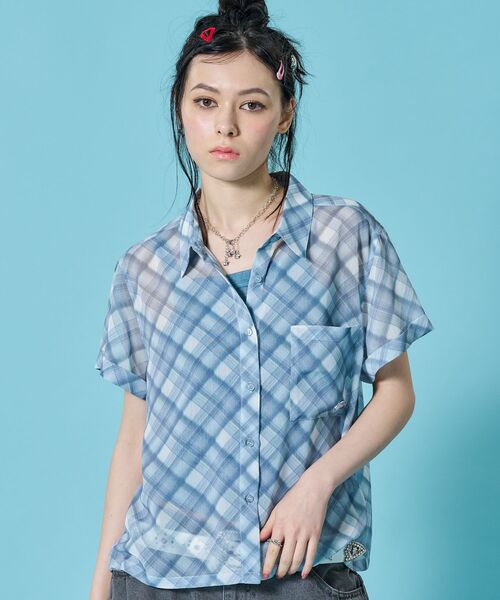 SEQUENZ(シークエンズ)の「※WEB限定 / シアー素材 / レディースチェック半袖シャツ / sqnz sheer check shirts(シャツ/ブラウス・レディース・ブルーグレー/グリーン/ピンク・MEDIUM/SMALL)」の13枚目の写真