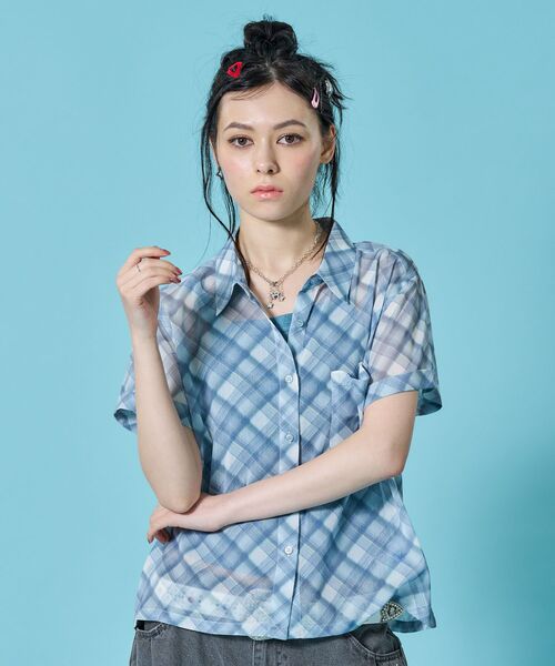 SEQUENZ(シークエンズ)の「※WEB限定 / シアー素材 / レディースチェック半袖シャツ / sqnz sheer check shirts(シャツ/ブラウス・レディース・ブルーグレー/グリーン/ピンク・MEDIUM/SMALL)」の14枚目の写真