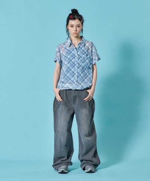 SEQUENZ(シークエンズ)の「※WEB限定 / シアー素材 / レディースチェック半袖シャツ / sqnz sheer check shirts(シャツ/ブラウス・レディース・ブルーグレー/グリーン/ピンク・MEDIUM/SMALL)」の15枚目の写真