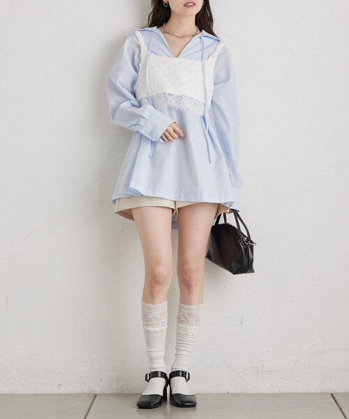 mystic（ミスティック）の「フラワーレースビスチェ（シャツ/ブラウス・レディース・ブラック/オフホワイト・FREE）」の5枚目の写真