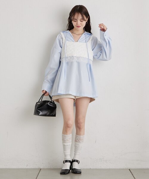 mystic（ミスティック）の「フラワーレースビスチェ（シャツ/ブラウス・レディース・ブラック/オフホワイト・FREE）」の6枚目の写真