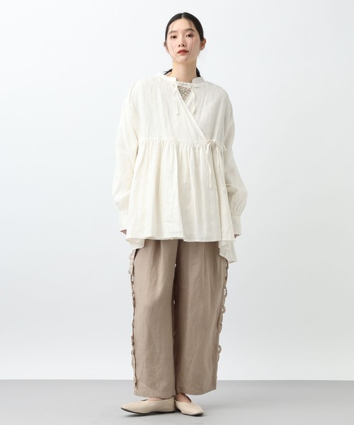 studio CLIP（スタディオクリップ）の「《natural by clip》リネンカシュクールブラウス（シャツ/ブラウス・レディース・オフホワイト/ブルー・FREE）」の3枚目の写真