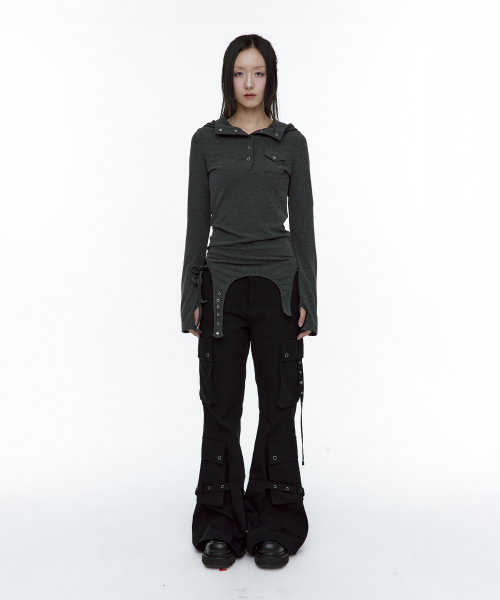 ROUGHNECK(ラフネック)の「ガーター フードパーカー ヘンリートップ グレー(Tシャツ/カットソー・レディース・その他・SMALL/MEDIUM)」の2枚目の写真