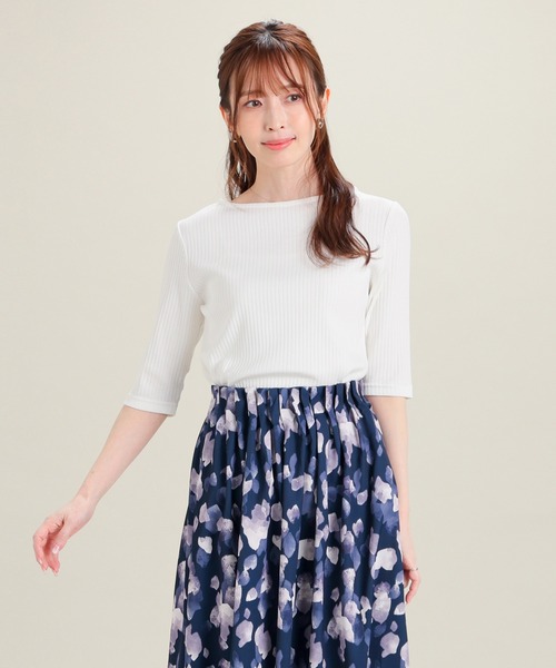 GLACIER lusso(グラシアルッソ)の「【UVカット】5分袖ボートネックトップス(Tシャツ/カットソー・レディース・アイボリー/ブラック/ブルーグリーン/杢グレー/ネイビー/ブルー・L/LL/M/S)」の14枚目の写真