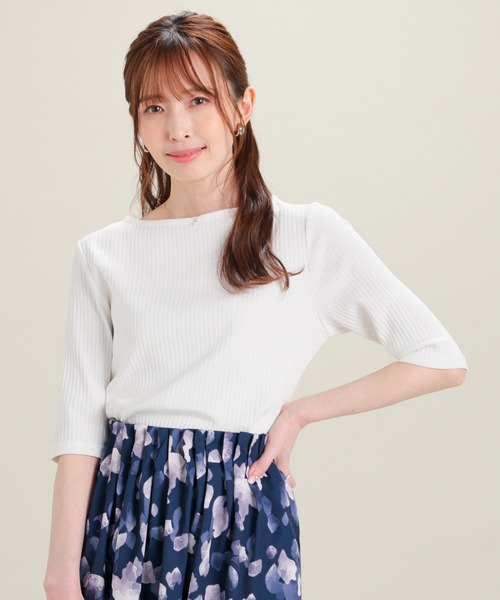 GLACIER lusso(グラシアルッソ)の「【UVカット】5分袖ボートネックトップス(Tシャツ/カットソー・レディース・アイボリー/ブラック/ブルーグリーン/杢グレー/ネイビー/ブルー・L/LL/M/S)」の15枚目の写真