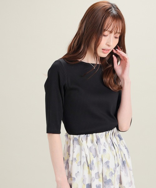 GLACIER lusso(グラシアルッソ)の「【UVカット】5分袖ボートネックトップス(Tシャツ/カットソー・レディース・アイボリー/ブラック/ブルーグリーン/杢グレー/ネイビー/ブルー・L/LL/M/S)」の17枚目の写真