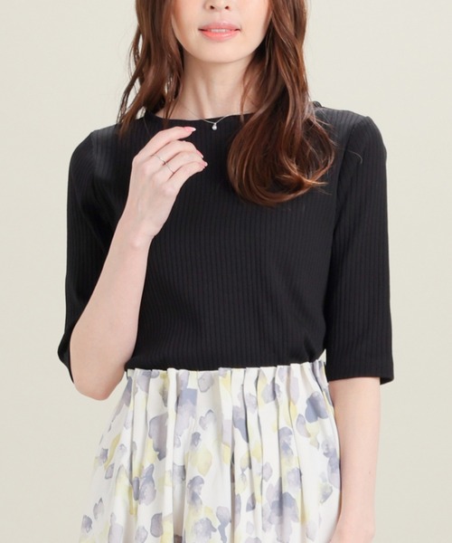 GLACIER lusso(グラシアルッソ)の「【UVカット】5分袖ボートネックトップス(Tシャツ/カットソー・レディース・アイボリー/ブラック/ブルーグリーン/杢グレー/ネイビー/ブルー・L/LL/M/S)」の18枚目の写真