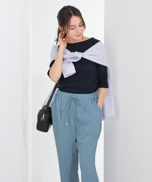 GLACIER lusso(グラシアルッソ)の「【UVカット】5分袖ボートネックトップス(Tシャツ/カットソー・レディース・アイボリー/ブラック/ブルーグリーン/杢グレー/ネイビー/ブルー・L/LL/M/S)」の20枚目の写真