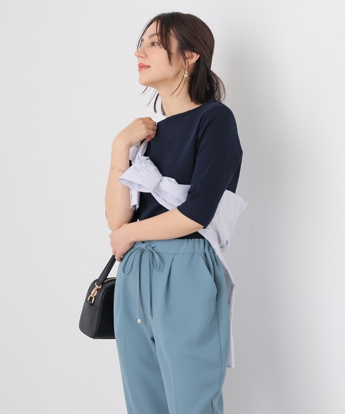 GLACIER lusso(グラシアルッソ)の「【UVカット】5分袖ボートネックトップス(Tシャツ/カットソー・レディース・アイボリー/ブラック/ブルーグリーン/杢グレー/ネイビー/ブルー・L/LL/M/S)」の22枚目の写真
