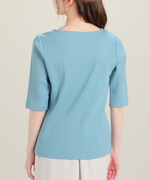 GLACIER lusso(グラシアルッソ)の「【UVカット】5分袖ボートネックトップス(Tシャツ/カットソー・レディース・アイボリー/ブラック/ブルーグリーン/杢グレー/ネイビー/ブルー・L/LL/M/S)」の7枚目の写真