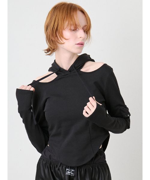 セール】Back Open Slim Hoodie/バックオープンスリムフーディー