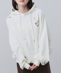 NAVY | 【NAVY】飛び刺繍 コットン ミニ裏毛 ラグラン プルオーバーパーカー(パーカー)