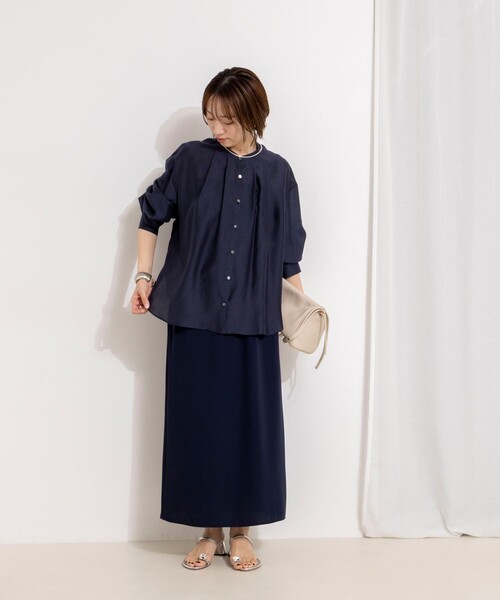 NOLLEY’S(ノーリーズ)の「ウォッシャブルサイドボタンシアーブラウス(シャツ/ブラウス・レディース・ベージュ系その他3/ネイビー/イエロー・38)」の14枚目の写真