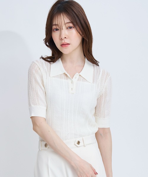 NOELA(ノエラ)の「シアーリブポロニット(ニット/セーター・レディース・ネイビー/オフホワイト/ライトグリーン・フリー)」の7枚目の写真