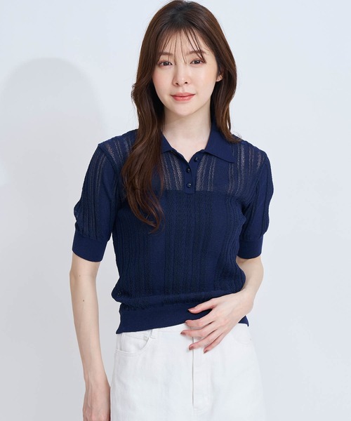 NOELA(ノエラ)の「シアーリブポロニット(ニット/セーター・レディース・ネイビー/オフホワイト/ライトグリーン・フリー)」の14枚目の写真