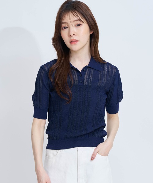NOELA(ノエラ)の「シアーリブポロニット(ニット/セーター・レディース・ネイビー/オフホワイト/ライトグリーン・フリー)」の17枚目の写真