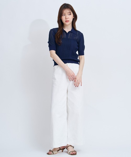 NOELA(ノエラ)の「シアーリブポロニット(ニット/セーター・レディース・ネイビー/オフホワイト/ライトグリーン・フリー)」の18枚目の写真