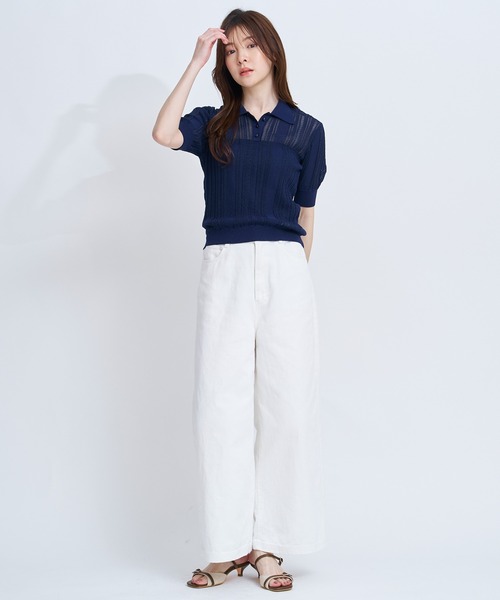 NOELA(ノエラ)の「シアーリブポロニット(ニット/セーター・レディース・ネイビー/オフホワイト/ライトグリーン・フリー)」の20枚目の写真
