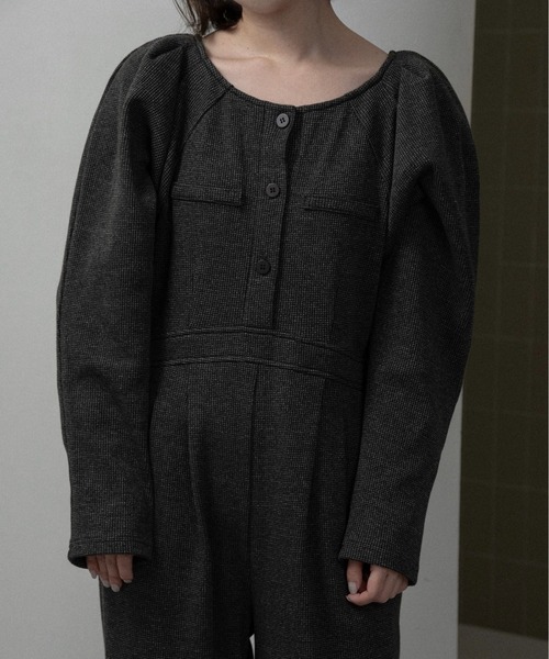 lawgy(ラウジー)の「waffle mix shoulder puff allinone / ワッフルミックスショルダーパフオールインワン(つなぎ/オールインワン・レディース・ホワイト/ブラック・SMALL/MEDIUM)」の15枚目の写真