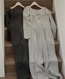 eim（エイム）の「waffle mix shoulder puff allinone / ワッフルミックスショルダーパフオールインワン（つなぎ/オールインワン）」