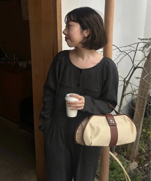 lawgy(ラウジー)の「waffle mix shoulder puff allinone / ワッフルミックスショルダーパフオールインワン(つなぎ/オールインワン・レディース・ホワイト/ブラック・SMALL/MEDIUM)」の21枚目の写真