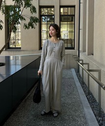 lawgy（ラウジー）の「waffle mix shoulder puff allinone / ワッフルミックスショルダーパフオールインワン（つなぎ/オールインワン）」