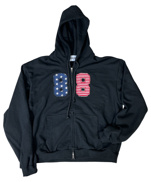 Star Stripe рваное худи на молнии, черное