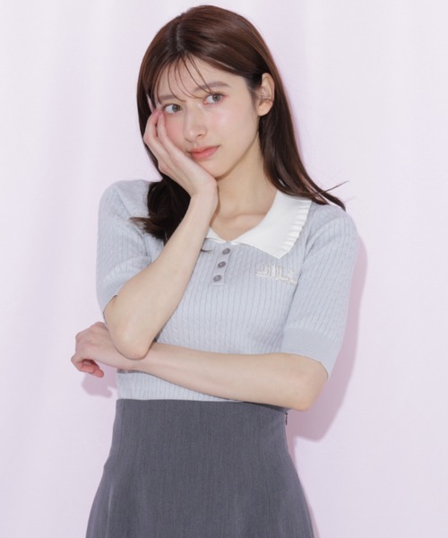 JILL by JILL STUART(ジルバイジルスチュアート)の「ビジューロゴケーブルニット半袖(ニット/セーター・レディース・ブラック/ブルー/ホワイト・FREE)」の3枚目の写真