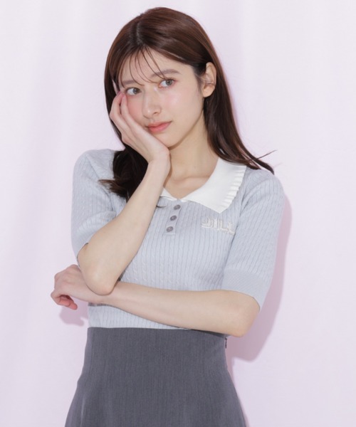 JILL by JILL STUART(ジルバイジルスチュアート)の「ビジューロゴケーブルニット半袖(ニット/セーター・レディース・ブラック/ブルー/ホワイト・FREE)」の15枚目の写真