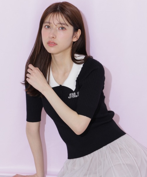 JILL by JILL STUART(ジルバイジルスチュアート)の「ビジューロゴケーブルニット半袖(ニット/セーター・レディース・ブラック/ブルー/ホワイト・FREE)」の5枚目の写真