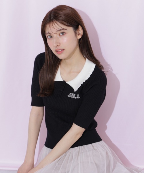 JILL by JILL STUART(ジルバイジルスチュアート)の「ビジューロゴケーブルニット半袖(ニット/セーター・レディース・ブラック/ブルー/ホワイト・FREE)」の6枚目の写真