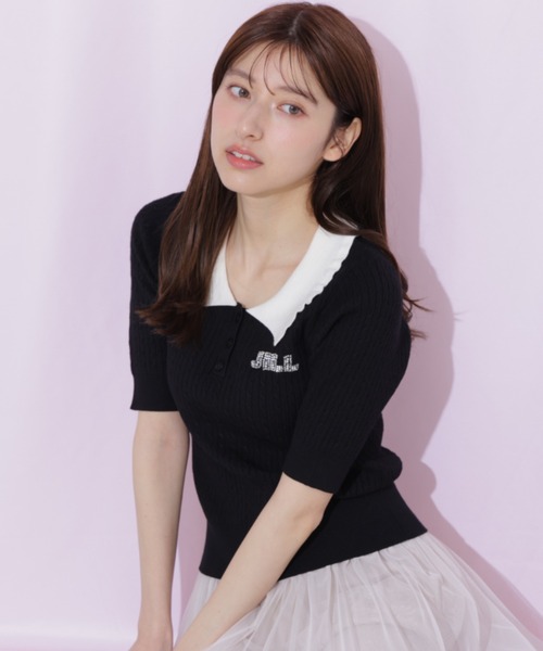 JILL by JILL STUART(ジルバイジルスチュアート)の「ビジューロゴケーブルニット半袖(ニット/セーター・レディース・ブラック/ブルー/ホワイト・FREE)」の7枚目の写真