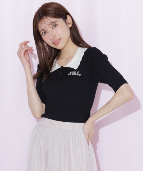 JILL by JILL STUART(ジルバイジルスチュアート)の「ビジューロゴケーブルニット半袖(ニット/セーター・レディース・ブラック/ブルー/ホワイト・FREE)」の8枚目の写真