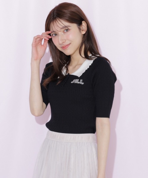 JILL by JILL STUART(ジルバイジルスチュアート)の「ビジューロゴケーブルニット半袖(ニット/セーター・レディース・ブラック/ブルー/ホワイト・FREE)」の10枚目の写真