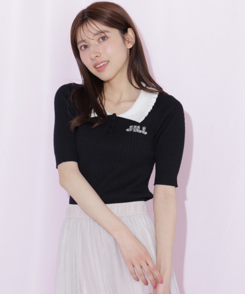 JILL by JILL STUART(ジルバイジルスチュアート)の「ビジューロゴケーブルニット半袖(ニット/セーター・レディース・ブラック/ブルー/ホワイト・FREE)」の9枚目の写真