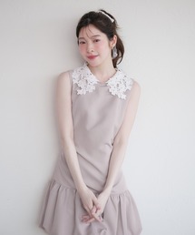 lace docking dot cami onepiece / レースドッキングドットキャミ