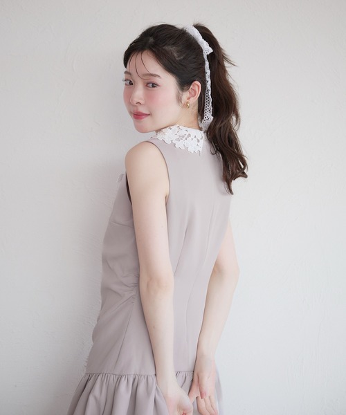 fupel(フぺル)の「flower lace collar balloon onepiece / フラワーレース襟バルーンワンピース(ワンピース・レディース・ブラック/グレイッシュベージュ・FREE)」の15枚目の写真