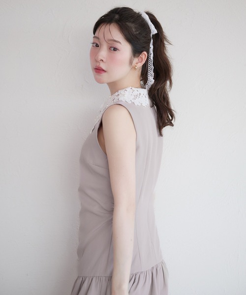 fupel(フぺル)の「flower lace collar balloon onepiece / フラワーレース襟バルーンワンピース(ワンピース・レディース・ブラック/グレイッシュベージュ・FREE)」の16枚目の写真