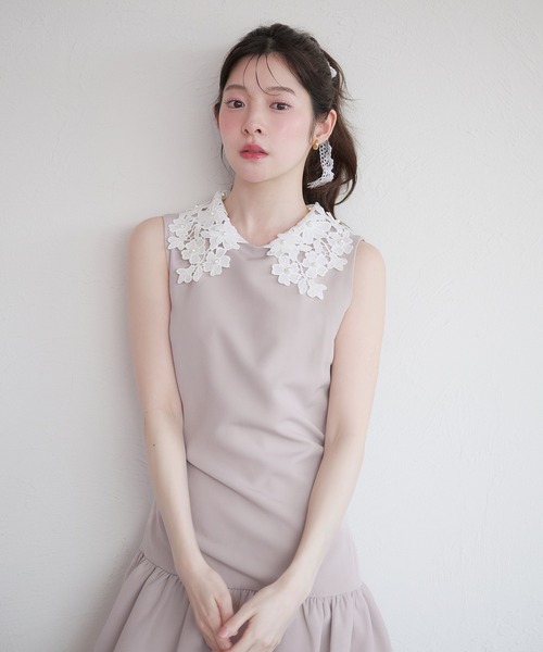 fupel(フぺル)の「flower lace collar balloon onepiece / フラワーレース襟バルーンワンピース(ワンピース・レディース・ブラック/グレイッシュベージュ・FREE)」の12枚目の写真