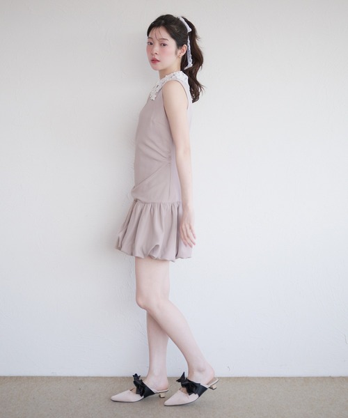 fupel(フぺル)の「flower lace collar balloon onepiece / フラワーレース襟バルーンワンピース(ワンピース・レディース・ブラック/グレイッシュベージュ・FREE)」の19枚目の写真