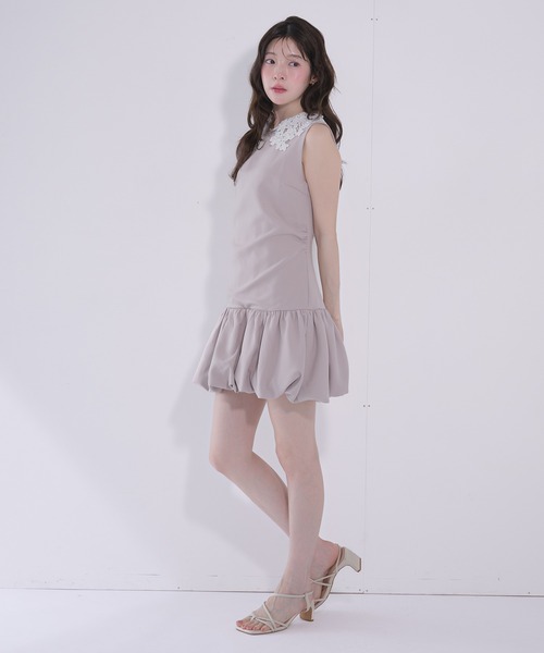fupel(フぺル)の「flower lace collar balloon onepiece / フラワーレース襟バルーンワンピース(ワンピース・レディース・ブラック/グレイッシュベージュ・FREE)」の10枚目の写真