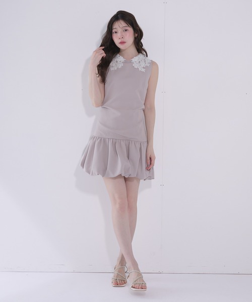 fupel(フぺル)の「flower lace collar balloon onepiece / フラワーレース襟バルーンワンピース(ワンピース・レディース・ブラック/グレイッシュベージュ・FREE)」の7枚目の写真