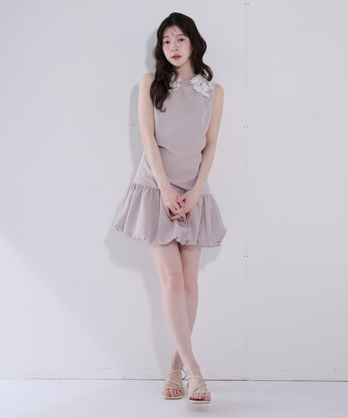 fupel(フぺル)の「flower lace collar balloon onepiece / フラワーレース襟バルーンワンピース(ワンピース・レディース・ブラック/グレイッシュベージュ・FREE)」の8枚目の写真